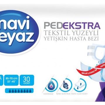 Mavi Beyaz Pedekstra Belbantlı Tekstil Yüzeyli Orta 30 Adet Yüzeyli Yetişkin Hasta Bezi
