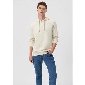Mavi M065606-70134 Kum Beji Erkek Regular Mavi Logo Baskılı Kapuşonlu Sweatshirt
