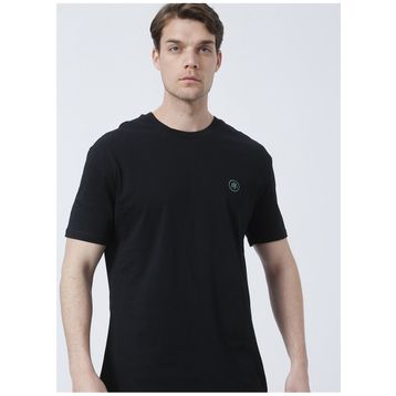 Mavi M067074-900 Logo Bisiklet Yaka Loose Fit Düz Siyah Erkek T-shirt
