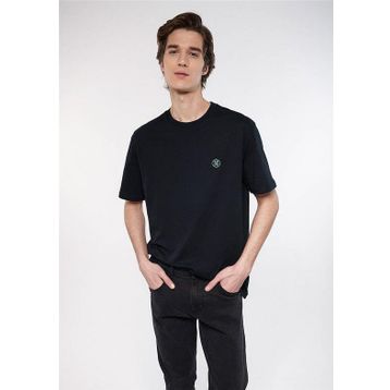 Mavi M067074-900 Logo Bisiklet Yaka Loose Fit Düz Siyah Erkek T-shirt