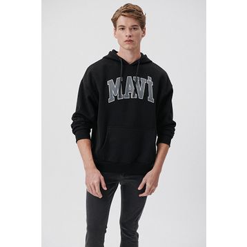Mavi M067149-902 Siyah Erkek Oversize Kapuşonlu Logo Sweatshirt