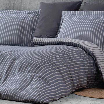 Maxstyle Bambu Çizgili Antrasit Çift Kişilik Nevresim Takımı