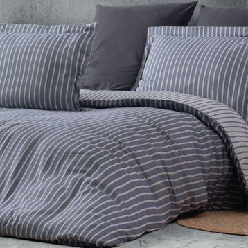 Maxstyle Bambu Çizgili Antrasit Çift Kişilik Nevresim Takımı