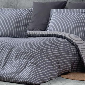 Maxstyle Bambu Çizgili Antrasit Çift Kişilik Nevresim Takımı