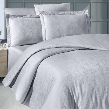 Maxstyle Jakarlı Saten Anemone Gri Çift Kişilik Nevresim Takımı