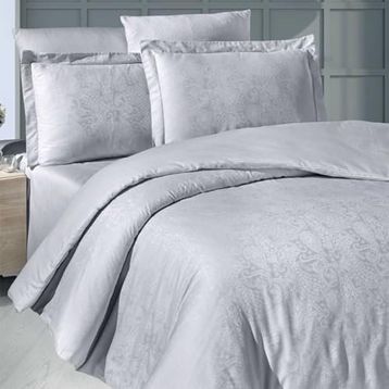 Maxstyle Jakarlı Saten Anemone Gri Çift Kişilik Nevresim Takımı