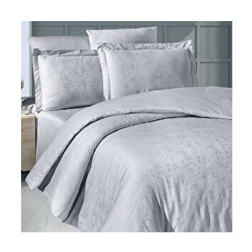 Maxstyle Jakarlı Saten Anemone Gri Çift Kişilik Nevresim Takımı