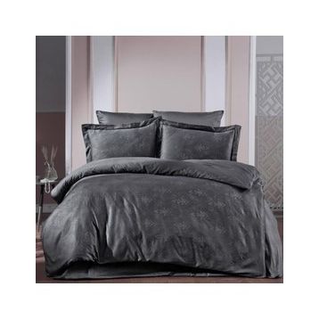 Maxstyle Jakarlı Saten Giza Antrasit Çift Kişilik Nevresim Takımı