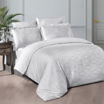 Maxstyle Jakarlı Saten Katya Beyaz Double Nevresim Takımı