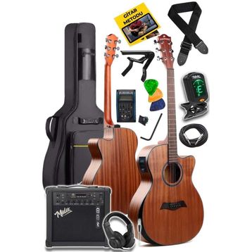 Maxword M450-EQ-AMP Profesyonel Masif Ağaç Amfili Elektro Akustik Gitar Seti