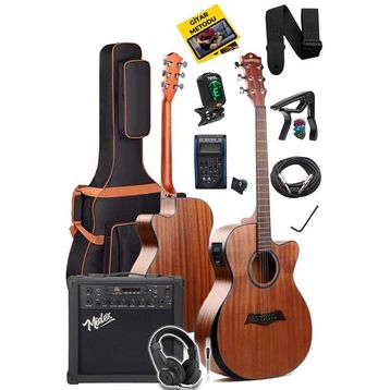 Maxword M450-EQ-AMP Profesyonel Masif Ağaç Amfili Elektro Akustik Gitar Seti