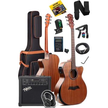Maxword M450-EQ-AMP Profesyonel Masif Ağaç Amfili Elektro Akustik Gitar Seti