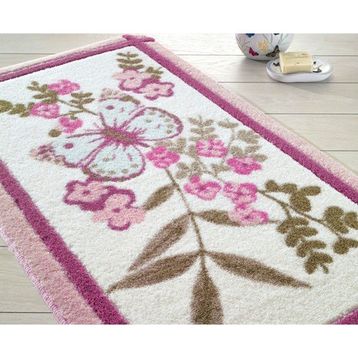 May Kelebek Desenli Oymalı Pembe 57x100cm Banyo Halısı