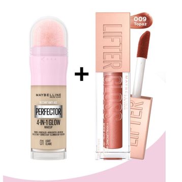 Maybelline Instant Perfector Glow 01 Light Fondöten + Lifter Gloss 009 Topaz Dudak Parlatıcısı