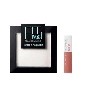 Maybelline New York Fit Me Matte Poreless Pudra 90 Translucent Transparan Mini Super Stay Matte Ink Likit Mat Ruj 65 Seductress Makyaj Seti