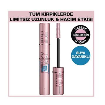 Maybelline New York Lash Sensational Sky High Suya Dayanıklı Waterproof Maskara Mini Super Stay Matte Ink Likit Mat Ruj 65 Seductress Makyaj Seti