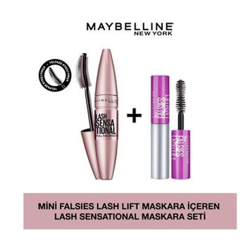 Maybelline New York Lash Sensational Yelpaze Etkili Intense Black Maskara Ekstra Siyah Mini Falsies Lash Lift Maskaralı Set