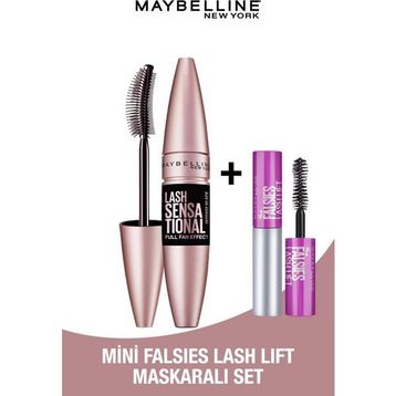 Maybelline New York Lash Sensational Yelpaze Etkili Intense Black Maskara Ekstra Siyah Mini Falsies Lash Lift Maskaralı Set
