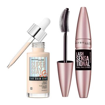 Maybelline New York Lash Sensational Yelpaze Etkili Intense Black Maskara Ekstra Siyah Super Stay Skin Tint Fondöten 03 Makyaj Seti