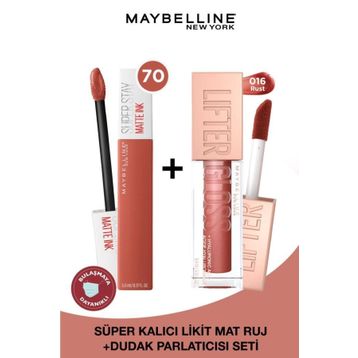 Maybelline New York Super Stay Matte Ink 70 Amazonian Likit Mat Ruj + Lifter Gloss 016 Rust Dudak Parlatıcısı