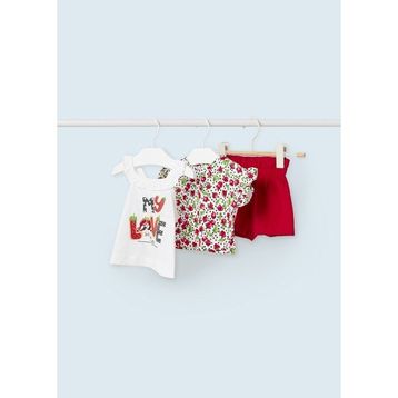 Mayoral 1278 Kırmızı Kız Bebek T-Shirt Şort Takım