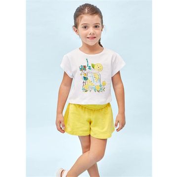 Mayoral 3213 Sarı Baskılı Kız Çocuk T-Shirt Şort Takım