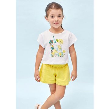Mayoral 3213 Sarı Baskılı Kız Çocuk T-Shirt Şort Takım