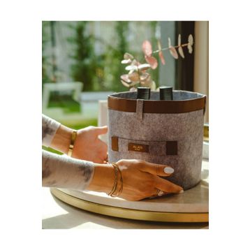 Mbois 03822 Mini Deri Şeritli Yuvarlak Çok Amaçlı Düzenleyici Organizer Kutu Keçe Sepet