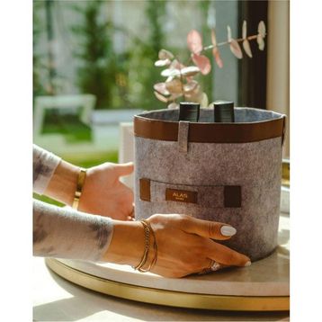 Mbois 03822 Mini Deri Şeritli Yuvarlak Çok Amaçlı Düzenleyici Organizer Kutu Keçe Sepet