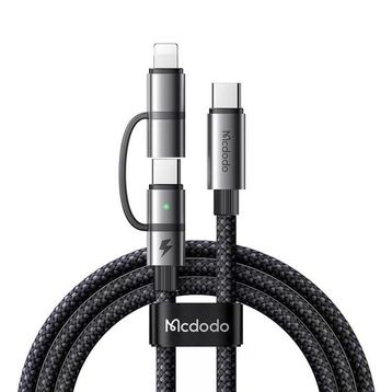 Mcdodo CA-0450 Siyah Lightning PD 36W Type-C 100W Destekli 2'si Bir Arada Şarj Kablosu
