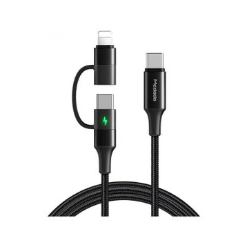 Mcdodo CA-7120 Siyah 1.2 mt Lightning+Type-C 2 si1 Arada Hızlı Şarj ve PD Data Kablosu