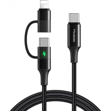 Mcdodo CA-7120 Siyah 1.2 mt Lightning+Type-C 2 si1 Arada Hızlı Şarj ve PD Data Kablosu