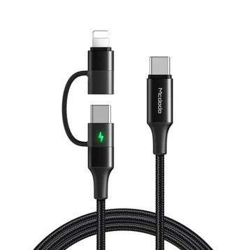 Mcdodo CA-7120 Siyah 1.2 mt Lightning+Type-C 2 si1 Arada Hızlı Şarj ve PD Data Kablosu