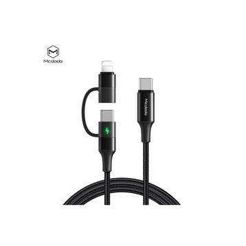 Mcdodo CA-7120 Siyah 1.2 mt Lightning+Type-C 2 si1 Arada Hızlı Şarj ve PD Data Kablosu