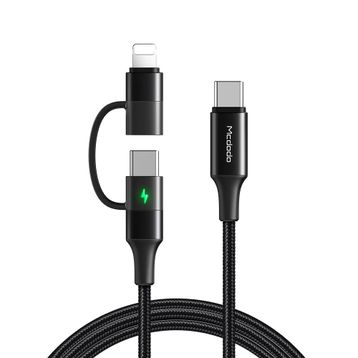 Mcdodo CA-7120 Siyah 1.2 mt Lightning+Type-C 2 si1 Arada Hızlı Şarj ve PD Data Kablosu
