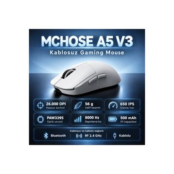 Mchose A5 V3 Şarjlı Makrolu Ergonomik Optik Gaming Mouse
