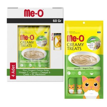 Me-O 4x60 gr Kremalı Mavi Yüzgeçli Orkinos Balıklı Kedi Sıvı Ödül Maması