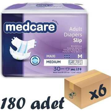 Medcare Maxi Bel Bantlı 8 Damla Medium Beden 6x30 Adet Paket Hasta Bezi