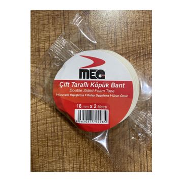 Meg 18 mm x 2 mt Çift Taraflı Köpük Bant