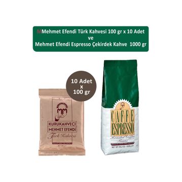 Mehmet Efendi 10x100 gr Türk Kahvesi + 1 kg Espresso Çekirdek Kahve