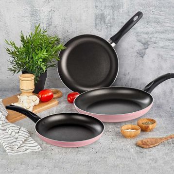 Mehtap 3'lü Pembe 18+22+26 cm Teflon Tava Seti