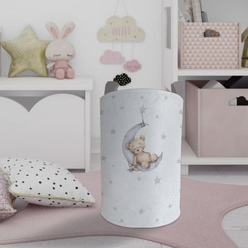 Mekta Home Ayda Uyuyan Sevimli Ayı Desenli Bebek ve Çocuk Odası Oyuncak Sepeti
