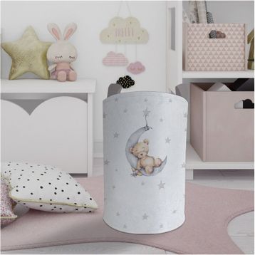 Mekta Home Ayda Uyuyan Sevimli Ayı Desenli Bebek ve Çocuk Odası Oyuncak Sepeti