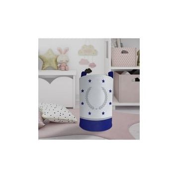 Mekta Home Başak ve Yıldız Desenli Mavi Gri Çerçeveli Bebek ve Çocuk Odası Oyuncak Sepeti