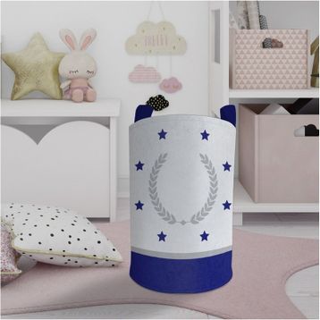 Mekta Home Başak ve Yıldız Desenli Mavi Gri Çerçeveli Bebek ve Çocuk Odası Oyuncak Sepeti