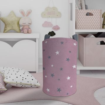 Mekta Home Büyük Pembe Yıldız Desenli Bebek ve Çocuk Odası Oyuncak Sepeti