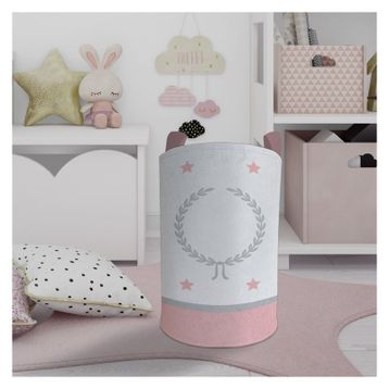 Mekta Home Çelenk ve Yıldız Desenli Pembe Gri Çerçeveli Bebek ve Çocuk Odası Oyuncak Sepeti