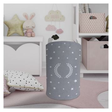 Mekta Home Çelenk Yıldız Desenli Çerçeveli Gri Bebek ve Çocuk Odası Oyuncak Sepeti