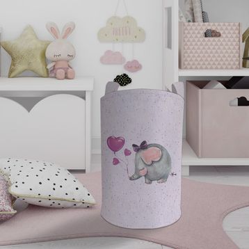 Mekta Home Fil Desenli Mor Bebek ve Çocuk Odası Oyuncak Sepeti