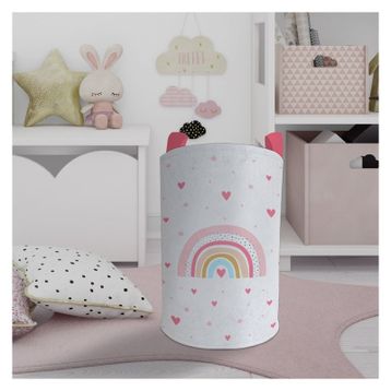 Mekta Home Gökkuşağı ve Kalp Desenli Bebek ve Çocuk Odası Oyuncak Sepeti
